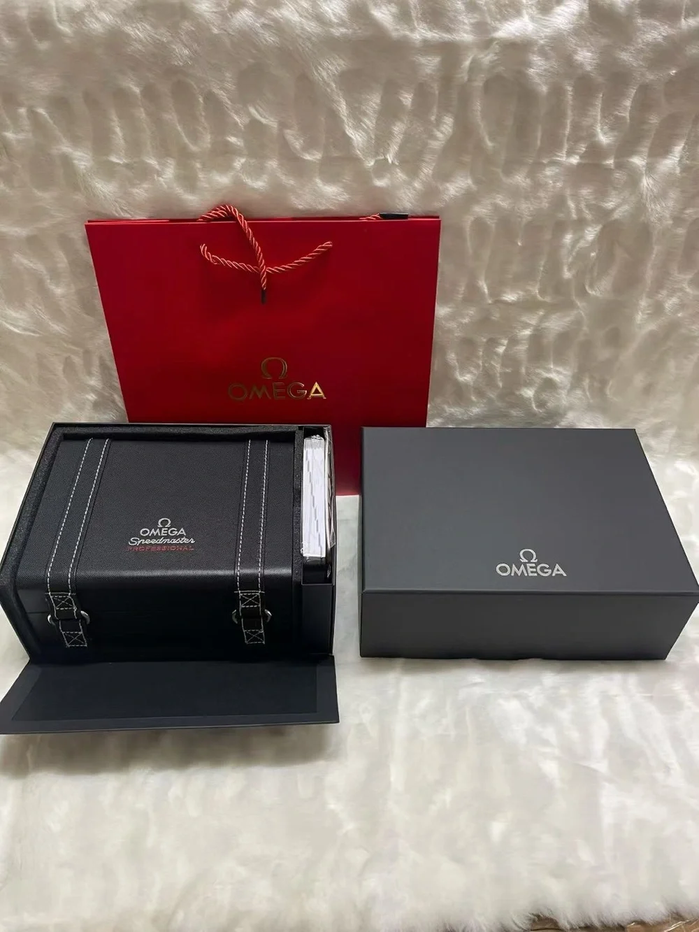 Omega Speedmaster Black Travel Watch Pouch with White Stitching